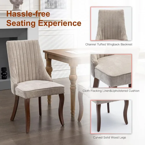 Miniatura 5 de Juego de 2 sillas de comedor, cómodas sillas decorativas tapizadas en tela para cocina y sala de estar, sillas de comedor con acolchado acanalado