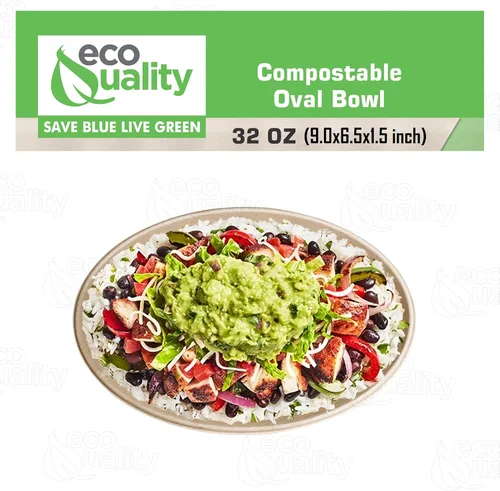 Miniatura 4 de Cuencos ovalados de papel compostable desechables de 32 onzas para burrito resistentes, ecológicos, cuencos ovalados de bagazo natural sin
