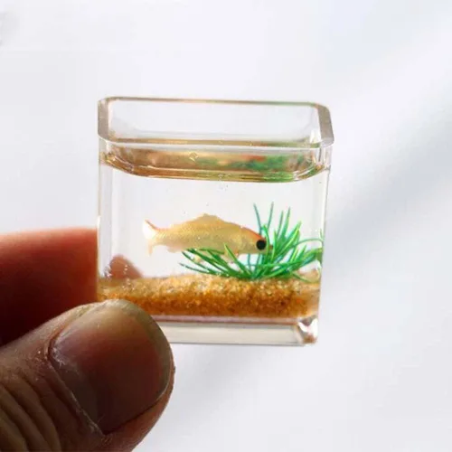 Casa de muñecas en miniatura, 1 unidad, casa de muñecas, mini pecera de cristal, modelo para el hogar, cuenco de pescado en miniatura, modelo de