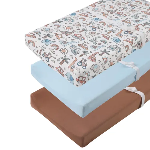 Miniatura 9 de Juego de 3 fundas para cambiador, tejido de punto ultra suave para bebés, niños y niñas, cohete satélite/coche/autobús