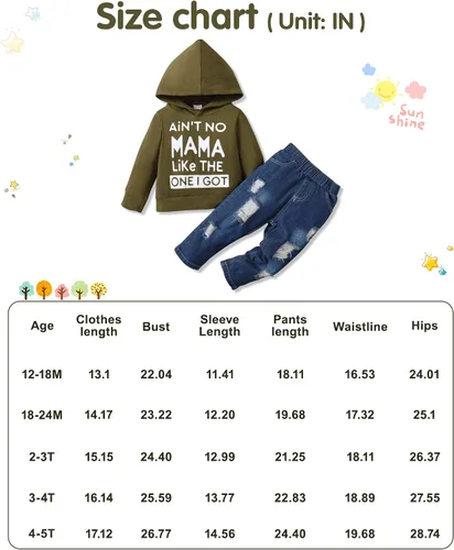 Miniatura 6 de WESIDOM Ropa de bebé niño, sudadera con capucha de impresión de manga larga con pantalones de mezclilla conjunto