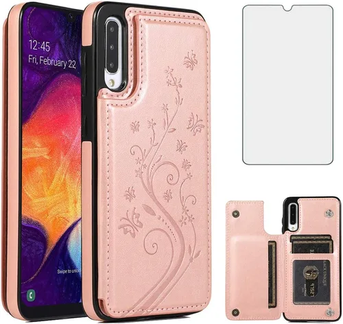 Miniatura 11 de Funda de teléfono para Samsung Galaxy A50 con protector de pantalla de vidrio templado y tarjetero con soporte para tarjetero, soporte para celda