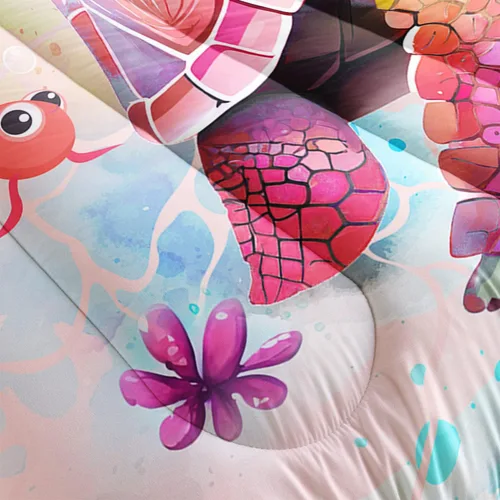 Miniatura 4 de CVHOUSE Juego de edredón Kawaii de tortuga marina, tamaño matrimonial, juego de ropa de cama con temática oceánica para niñas y niños, juego