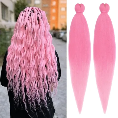 Miniatura 36 de Leeven 26 pulgadas, 2 paquetes de cabello trenzado color lila claro preestirado, cabello trenzado lavanda preestirado, extensiones de cabello