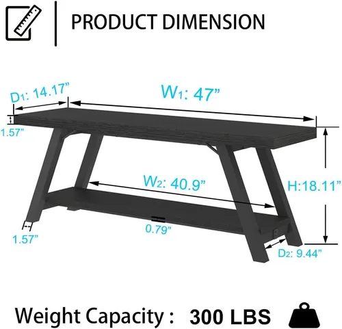 Miniatura 2 de LVB Banco Negro, Banco de Almacenamiento Moderno para Dormitorio, Banco de Madera y Metal para Entrada de Pasillo, Comedor, Sala de Estar, Banco