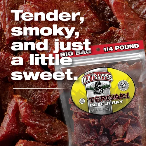 Miniatura 6 de Old Trapper Carne seca de ternera, teriyaki paquete individual de 1/4 libra, aperitivo de carne salada y dulce para almuerzos o entre comidas, 0.43