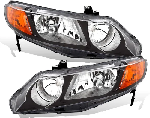 Miniatura 2 de AmeriLite JDM - Juego de faros delanteros halógenos de repuesto negros para Honda Civic Sedan 2006-2011 de 4 puertas/híbrido, lado del pasajero