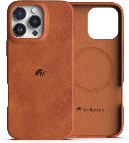 Bullstrap Funda minimalista de cuero hecha a mano con parte inferior abierta para iPhone 13 Mini | Funda de cuero de grano completo compatible con