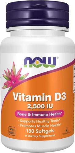 Now Supplements, vitamina D3, 2,500 UI, salud ósea e inmunológica*, 180 cápsulas blandas