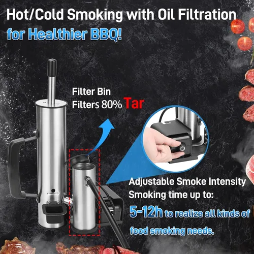 Miniatura 6 de Generador de humo para exteriores, ahumador eléctrico de acero inoxidable, tubo de humo para ahumador de pellets, ahumadores calientes/fríos