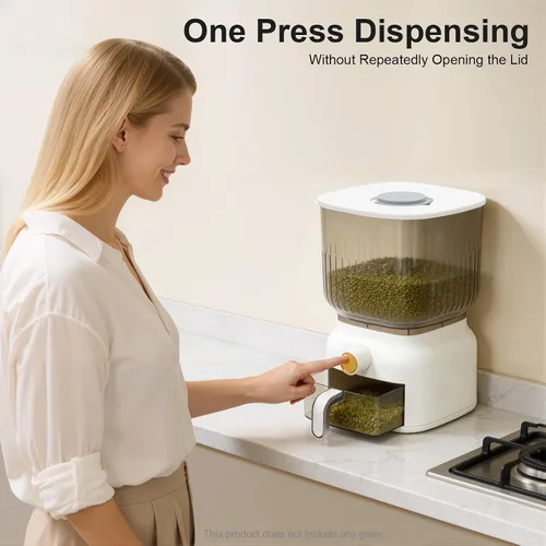 Miniatura 4 de Dispensador de arroz de 13.2 lbs, contenedor grande de almacenamiento de granos sellados con taza de arroz, dispensador de alimentos, organizador