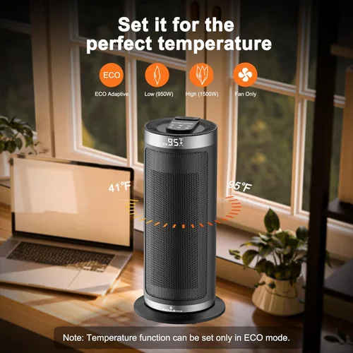 Miniatura 4 de Calentador de espacio, calentadores eléctricos portátiles de 1500 W para uso en interiores con control remoto y termostato, 4 modos, temporizador
