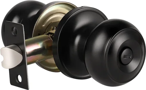 KNOBWELL - Paquete de 1 manija de puerta moderna, manija de puerta negra mate para baño, manijas de puerta para habitación con cerradura, manija de