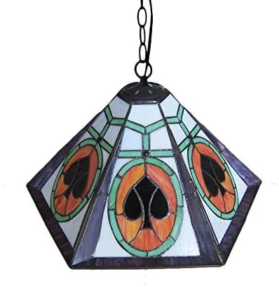 Miniatura 3 de Iluminación colgante LED lámpara de araña antigua Tiffany Art de 18 pulgadas de ancho, pantalla geométrica, vitrales con patrón de póquer, 2 luces