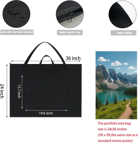Miniatura 2 de BUSOHA - Bolsa grande de portafolio de arte con hombro de nailon, 24 x 36 pulgadas, ligera, impermeable, para guardar carteles, carpeta