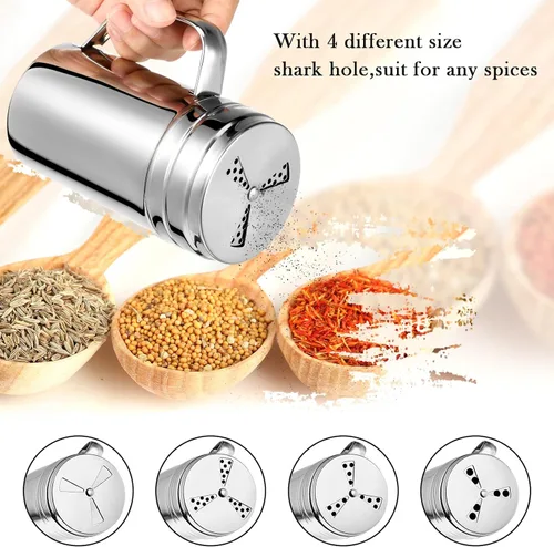 Miniatura 3 de Botella de condimentos con asa de acero inoxidable, 3 piezas, mezclador de especias versátil de metal con cubierta giratoria para cocinar utensilios