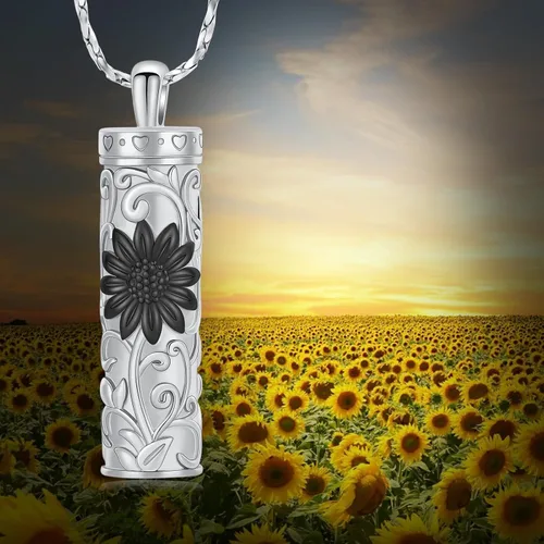 Miniatura 40 de Collar de urna de girasol para cenizas, collar de barra cilíndrica para cenizas para mujer, colgante de recuerdo para cenizas, joyería de cremación