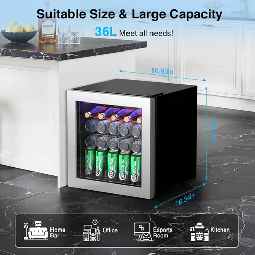 Miniatura 2 de Kismile Mini refrigerador refrigerador de bebidas de 36L para 12 botellas de 50 latas, refrigerador de bebidas de 1.3 pies cúbicos con marco
