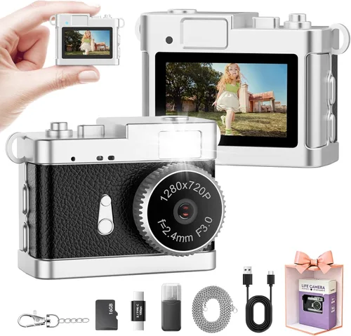 Mini cámara con llavero: mini cámara digital HD de 2 MP con tarjeta de 16 GB y llaveros geniales, toma fotos y video a cualquier lugar, adecuada