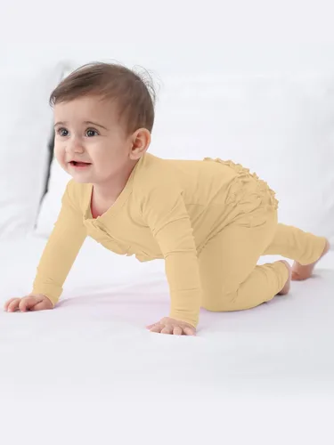 Miniatura 5 de GUISBY Mameluco de bambú de manga larga para bebé, sin pies, cremallera de 2 vías con volantes, para dormir de 0 a 24 meses