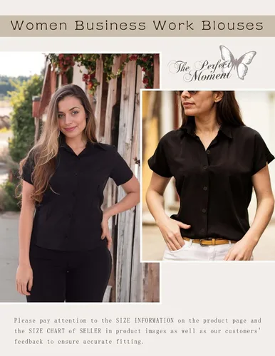 Miniatura 5 de Zeagoo Camisas de vestir de manga corta con botones para mujer, blusas básicas de trabajo con cuello de negocios