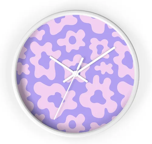 Miniatura 5 de Reloj de pared floral Y2k morado con diseño de flores, Groovy Pastel Kawaii estético Cyberpunk Reloj de pared de cocina, Hippie Retro Decoración
