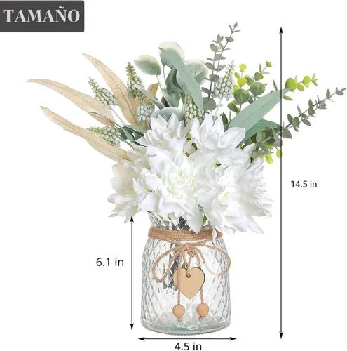 Miniatura 6 de Flores de imitación con jarrón, flores artificiales de seda en jarrón, planta falsa eucalipto y sauce, arreglo floral para el hogar, granja, cocina