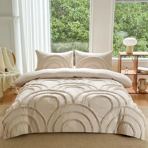 Miniatura 13 de MEILA Juego de funda de edredón de microfibra lavada, tamaño individual, diseño de arco acolchado, juego de ropa de cama de 2 piezas, bordado