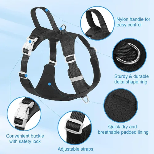Miniatura 2 de Arnés sin tirones para perro, con asa, ajustable, suave, chaleco ligero para perros pequeños, medianos y grandes, negro, M