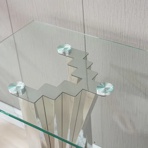 Miniatura 92 de Mesa de centro de cristal de lujo, mesa de centro de sofá de 47 pulgadas con marco de acero inoxidable dorado y parte superior de vidrio negro, mesa