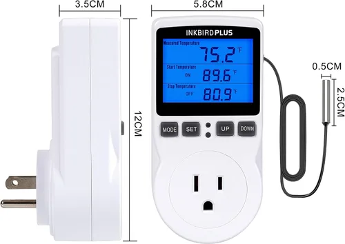 Miniatura 7 de INKBIRDPLUS Termostato enchufable con salida controlada por temperatura, termostato digital, control de calefacción, temporizador, 1800 W, 110 V, 15