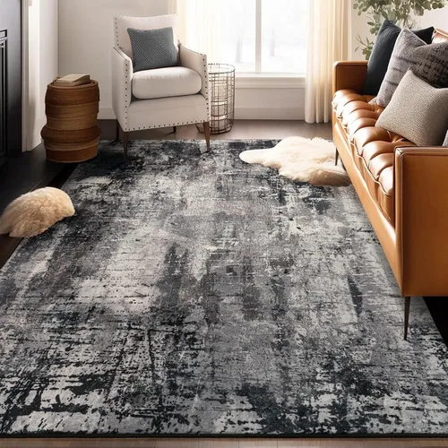 Miniatura 26 de Kelarea Alfombra lavable para sala de estar, 5 x 7 antideslizante, alfombras modernas abstractas color beige, alfombra de pelo bajo fácil