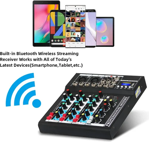 Miniatura 6 de Depusheng HT4 Bluetooth compatible con Bluetooth - Consola digital profesional para DJ con mezclador USB de 4 canales, tableros de mezcla