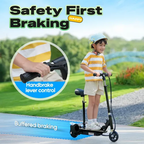 Miniatura 4 de Patinete eléctrico con asiento, altura ajustable para niños de 6 a 12 años, hasta 10 mph y carga máxima de 155 libras, asiento extraíble, 2 estilos
