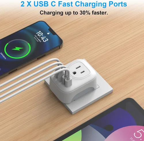 Miniatura 3 de VYLEE - Adaptador de enchufe de viaje europeo, paquete de 2, adaptador de viaje internacional con 2 salidas y 4 puertos USB (2 USB C), cargador