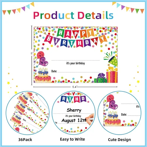 Miniatura 7 de FaCraft Certificados de cumpleaños para el aula de los niños – 36 piezas de confeti de feliz cumpleaños certificados para estudiantes de profesores