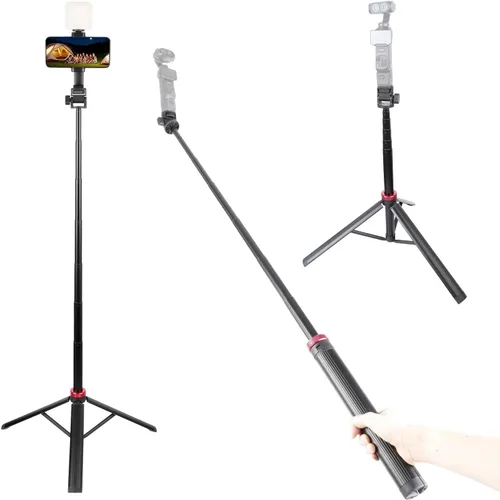 Trípode de palo selfie expandible de 81" para Insta360 Luna Ultra y Osmo Pocket 3 | Soporte para teléfono de 4.7-7", trípode de 81", para Insta360