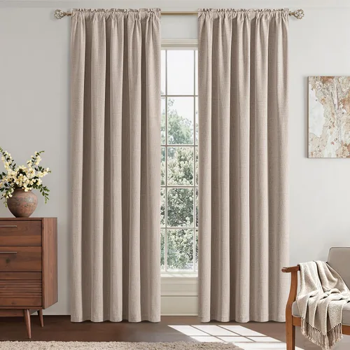 Miniatura 7 de EMEMA - Cortinas opacas de lino color beige, 72 pulgadas de largo, 2 paneles para dormitorio o sala de estar, con aislamiento térmico, 100%