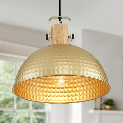 Miniatura 9 de Luces colgantes doradas de 12 pulgadas, luces colgantes mate martilladas para isla de cocina, granja industrial, altura ajustable, lámparas Dorado