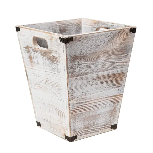 Miniatura 7 de Basurero cuadrado de madera estilo granja con soportes metálicos decorativos para dormitorio, sala de estar, baño y oficina, papelera (gris rocho)