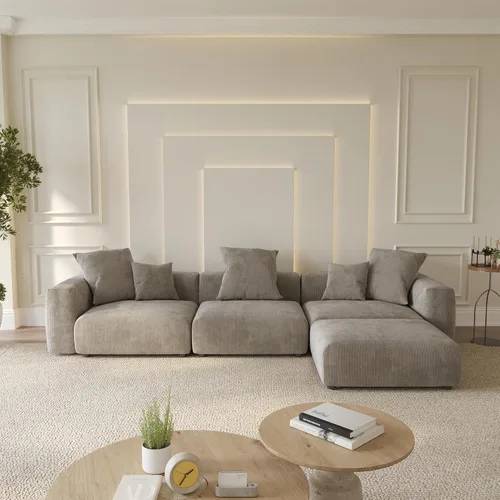 Miniatura 26 de WJShome Cloud Couch Sofá Seccional Modular, Sofá en Forma de L de 102 pulgadas con Otomana, Sofá de Pana Beige de 3 Asientos, Sofá Seccional