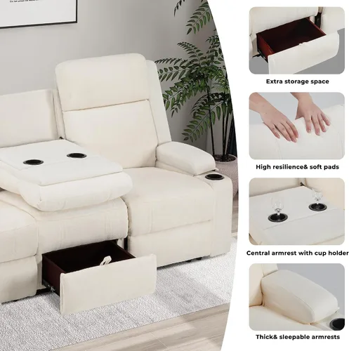 Miniatura 7 de GUEAPY Sofá Reclinable Manual Grande de 3 Plazas de Chenille Sofá Reclinable con Portavasos, Asiento Ancho, Fácil Montaje y Tela Resistente a