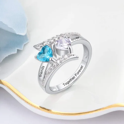 Miniatura 4 de Anillos de promesa de plata fina 925 Zomodia para ella, anillos personalizados para madres con 2 piedras de nacimiento de imitación, joyería