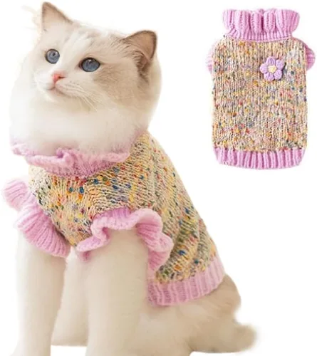 Miniatura 6 de Suéter Arcoíris para Cachorro de Perro Pequeño Pullover Sudadera de Punto Cable Ropa de Punto para Gato Ropa Cálida para Mascotas para Gatito