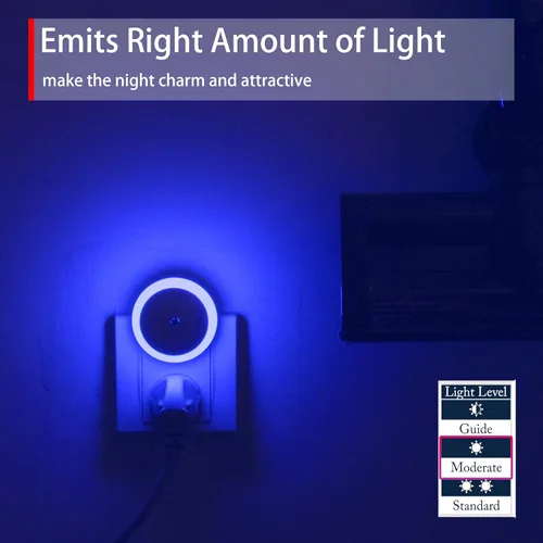 Miniatura 6 de Luz nocturna LED azul, enchufable, sensor inteligente del atardecer al amanecer, luz nocturna redonda pequeña, ahorro de energía, luz nocturna