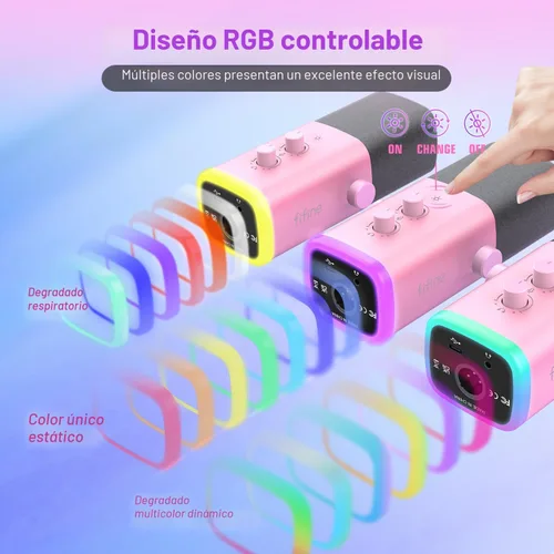 Miniatura 4 de FIFINE - Micrófono XLR/USB de PC para grabación de juegos con conector para auriculares, botón de silencio, RGB dinámico, de transmisión para Rosa