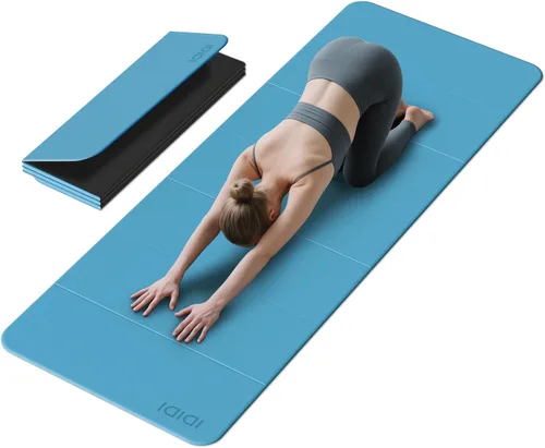 Miniatura 11 de Esterilla de yoga plegable extra grande de 74 x 31.5 pulgadas, 0.315 pulgadas, de doble cara, antideslizante, ligera, para hombre y mujer, portátil
