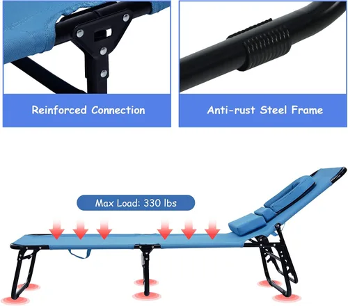 Miniatura 5 de GYMAX Sillón de playa, silla para tomar el sol, silla plegable ajustable reclinable con agujero para la cara