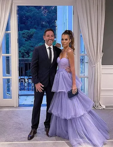 Miniatura 4 de Vestidos de graduación de tul para mujer, con volantes, lazo largo, tirantes delgados, corsé, escalonado, formal, vestidos de fiesta de noche