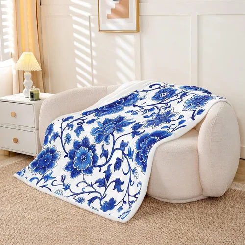 Miniatura 5 de Manfei Rustic Floral Flannel Fleece Throw Blanket 40"x50" Blooming Flowers Fuzzy Blanket for Sofa Couch Retro Plant Farmhouse All Season Bed Dark